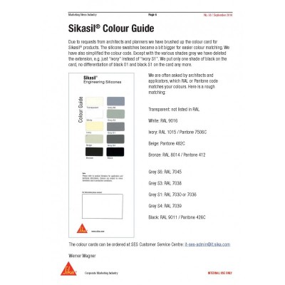 Colour guide silicona fachada sikasil WS 605 S